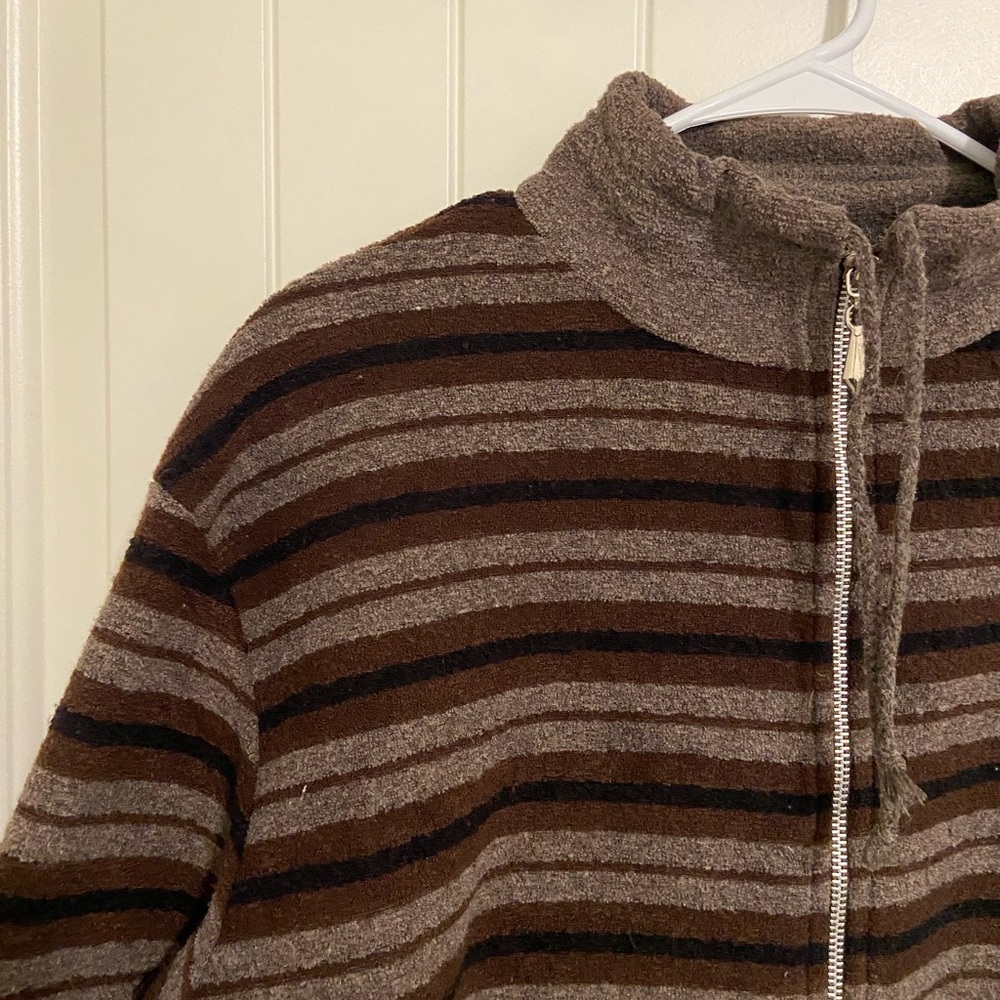 EUC Vintage Frazier Lawrence women’s brown stripe soft plush zip jacket medium - Picture 3 of 6